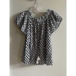 Kate Spade Arrow Black And White Off The Shoulder Peasant Top Size XS Boho